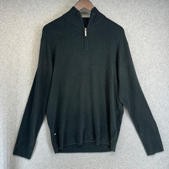 Geoffrey Beene Sweater Mens Size XL Black Quarter Zip Long Sleeve Pullover - Picture 1 of 9